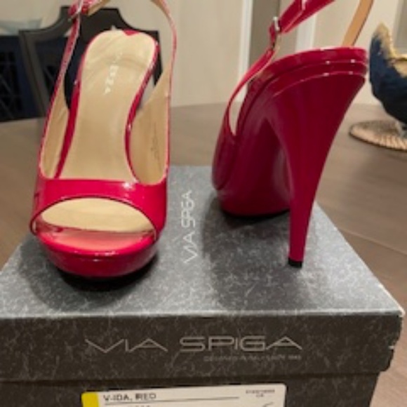 Via Spiga - Red Patent Slingback Peep-toe Heels - Size 8 - Picture 2 of 10